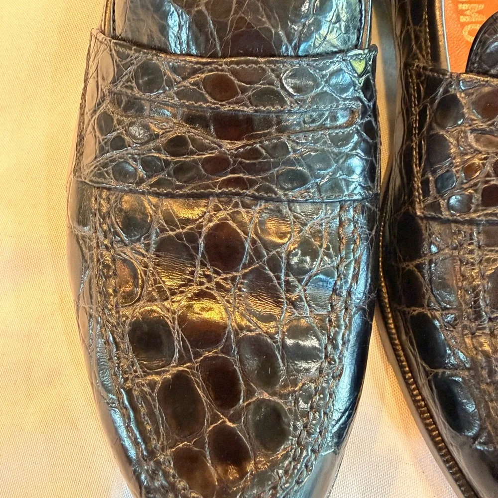 Salvatore Ferragamo Exotic Black Crocodile Leather Mens Penny Loafers Sz 10D